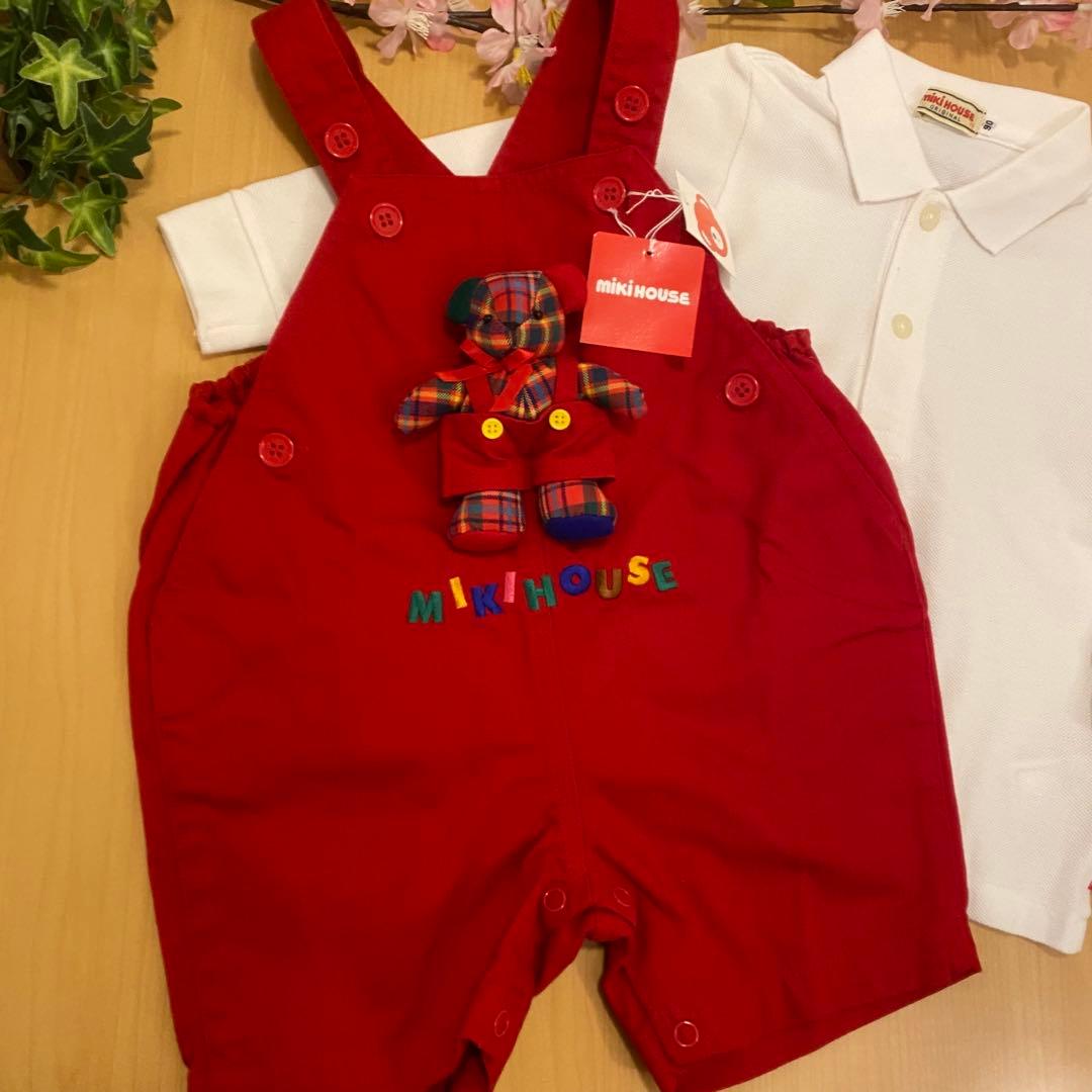 希少　新品タグ付き　ミキハウス立体クマリュックオーバーオールブラウスまとめセット