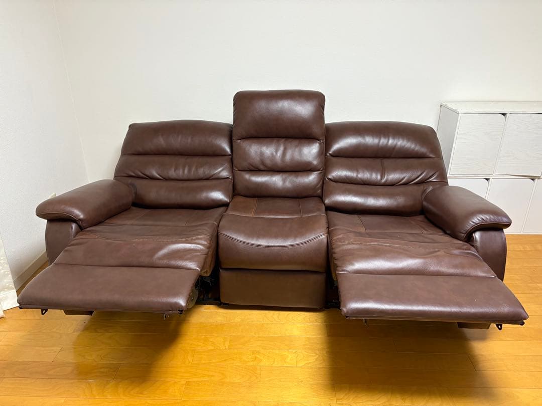 ブラウン 3人掛けリクライニングソファ