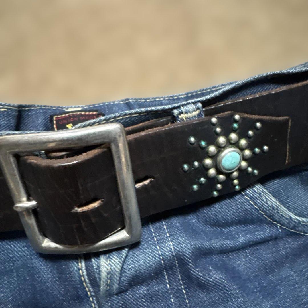 34inch HTC ターコイズ　エンドオンリー　レザースタッズベルト