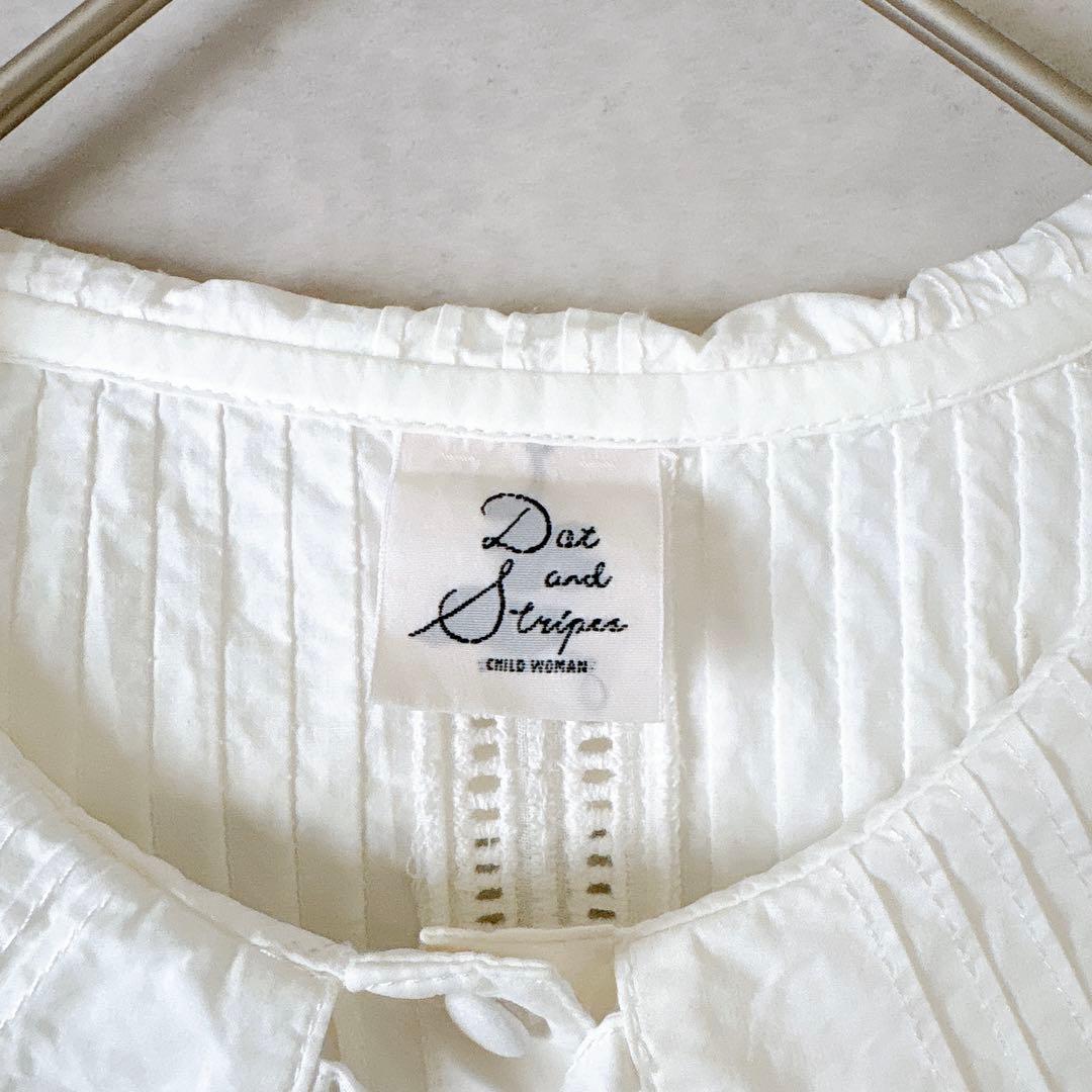 ドットアンドストライプス ピンタック レースブラウス 白 コットン F