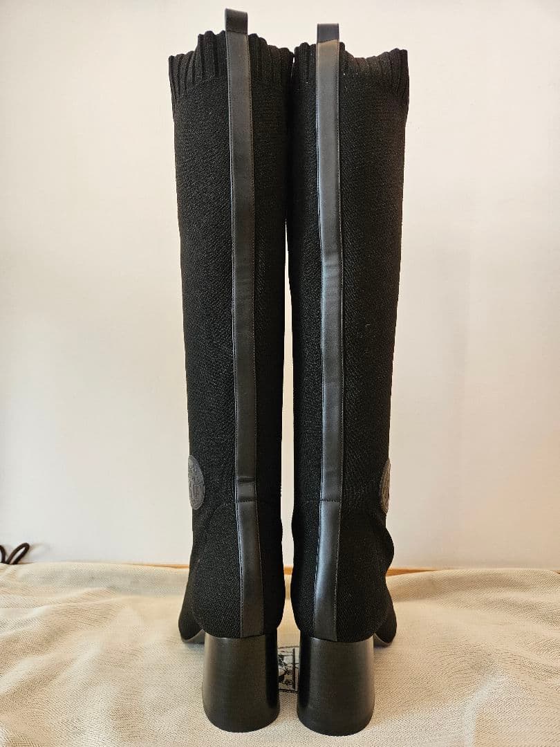 エルメス　フォンティーヌ　ロングブーツ　ニットブーツ　黒　ヒール
