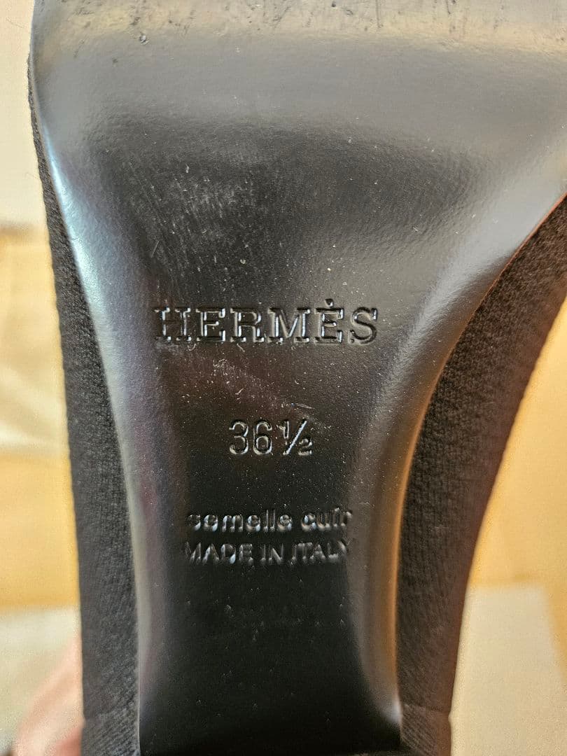 エルメス　フォンティーヌ　ロングブーツ　ニットブーツ　黒　ヒール