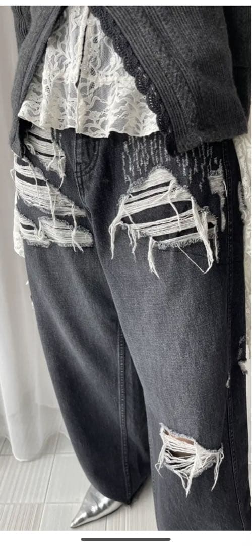 AMERI デニム UND HARD DAMAGE LOOSE DENIM 25