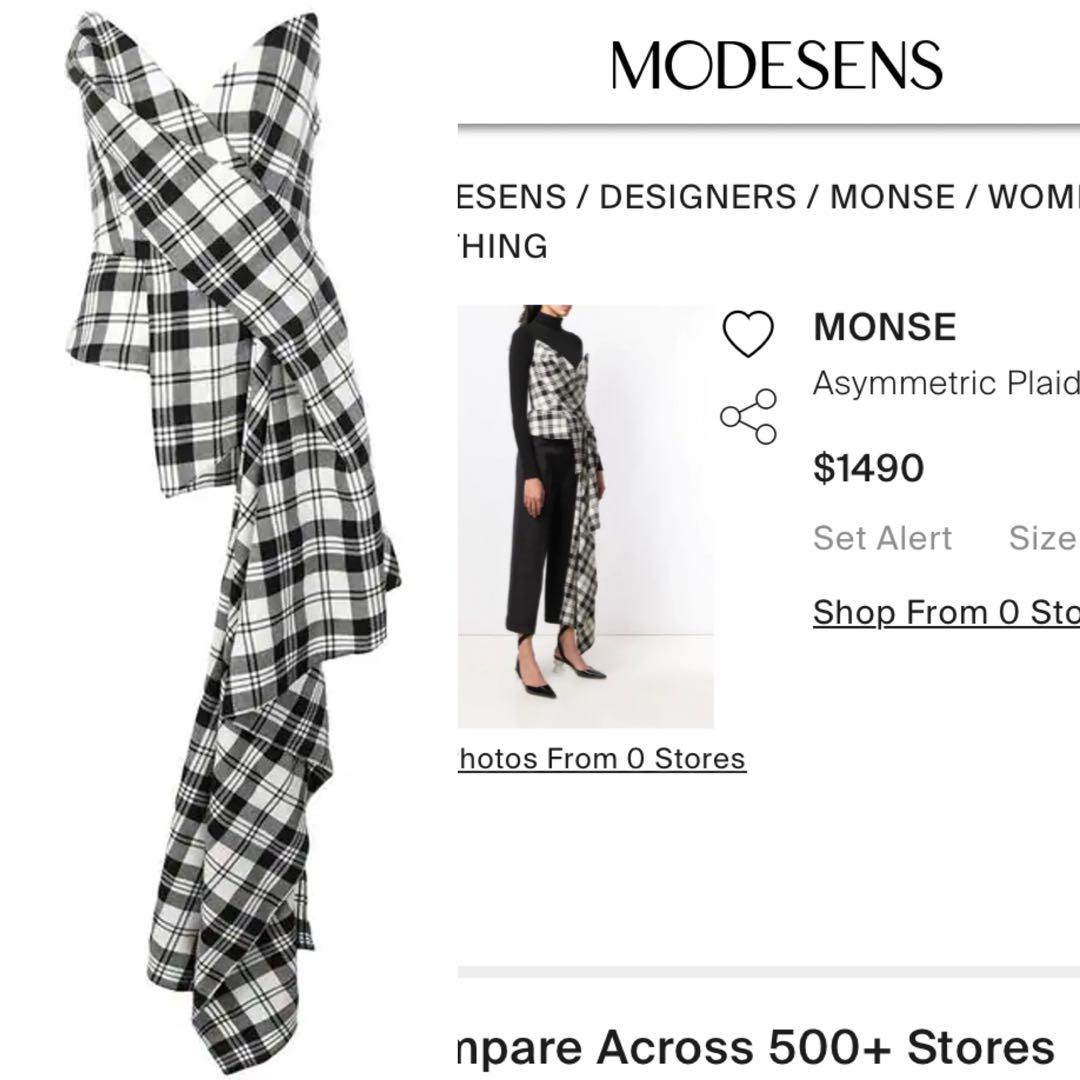 【MONSE】白×黒タータンチェック アシンメトリー ヘム ドレープ ビスチェ