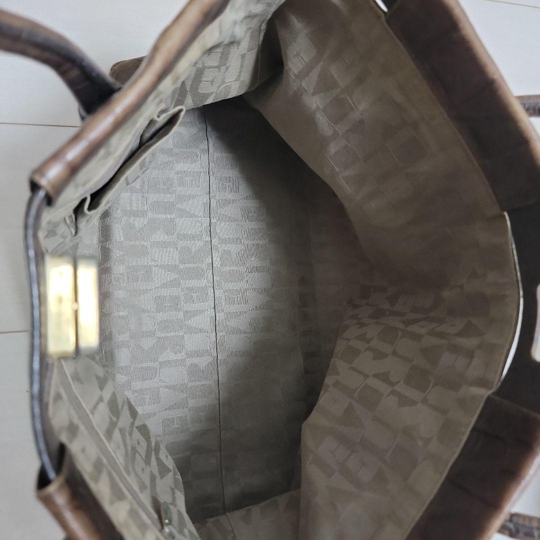 FURLA クロコダイル 型押し レザートートバッグ Fロゴ ブラウン 本革