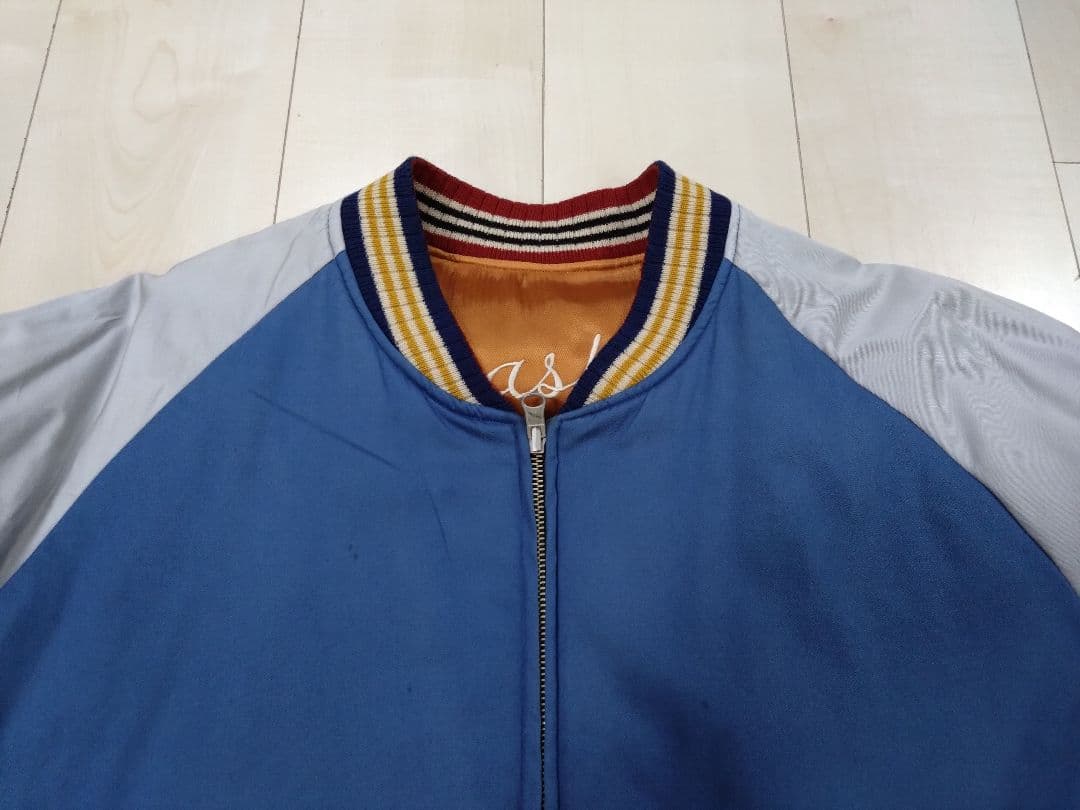 フェローズ匠 スカジャン【鬼ヶ島】サテン（オレンジ/グラス/ゴールド）中綿入り