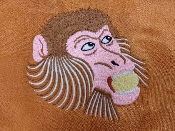 フェローズ匠 スカジャン【鬼ヶ島】サテン（オレンジ/グラス/ゴールド）中綿入り