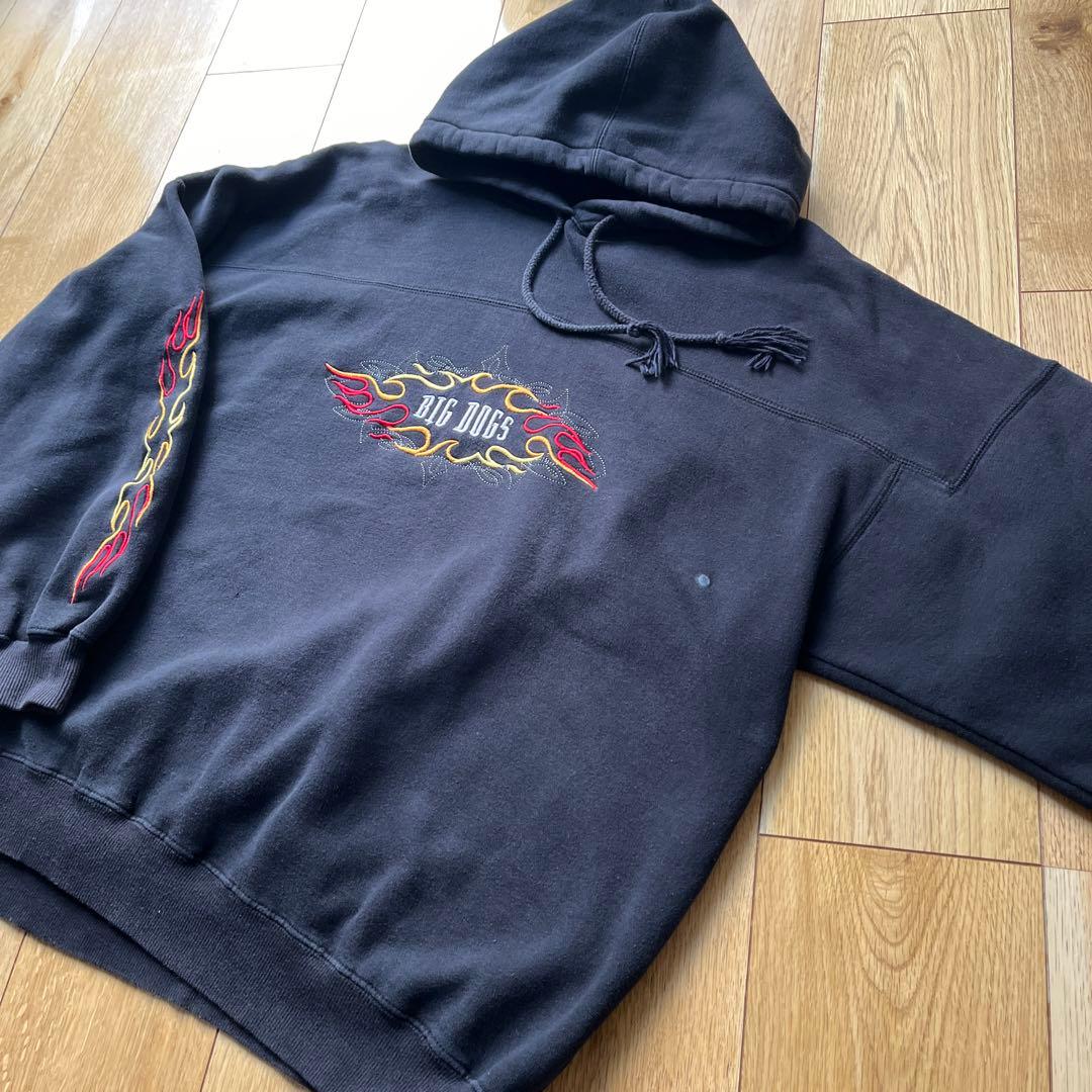 00s　Bigdogs　パーカー　フレイム　ファイヤーパターン　フェード　黒　炎