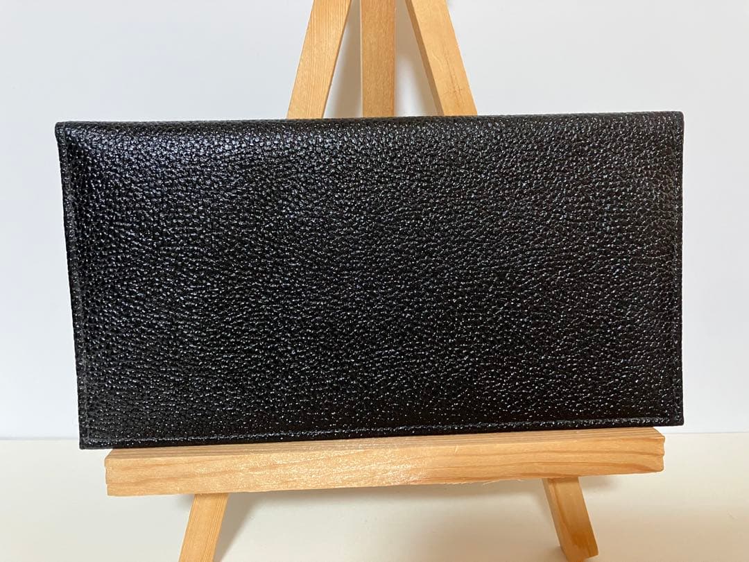 皇居財布　ブラックレザー長財布 菊の御紋入り