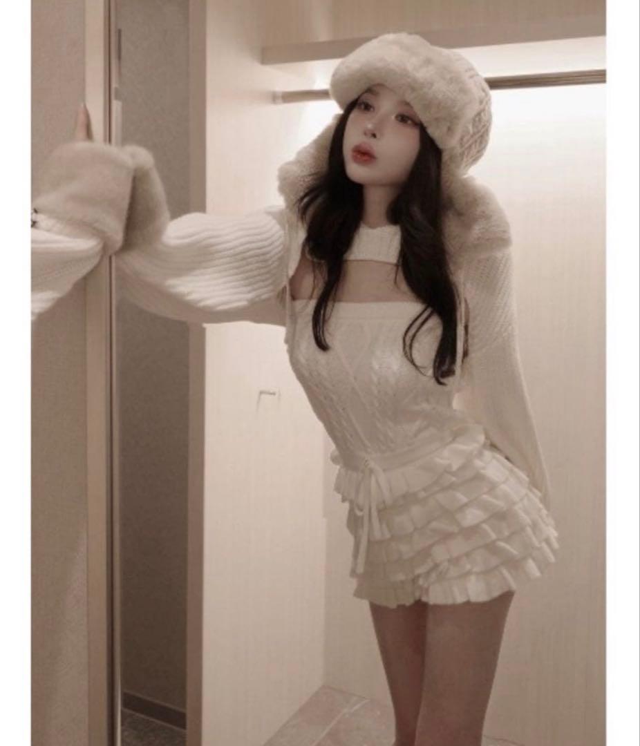 Darich フリルニットコンビネゾン ホワイト