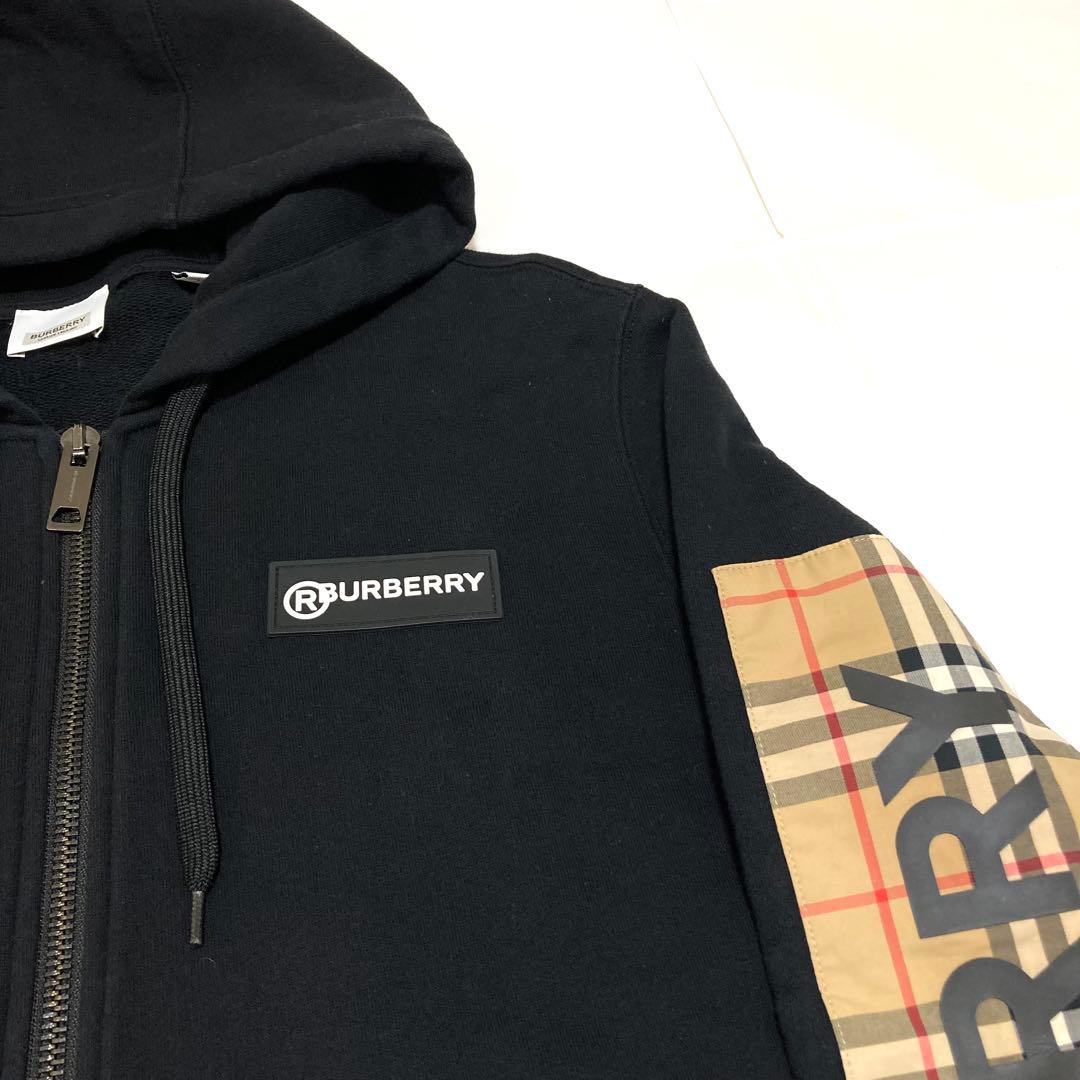 美品 BURBERRY バーバリー ノバチェック ジップパーカー スウェット 黒