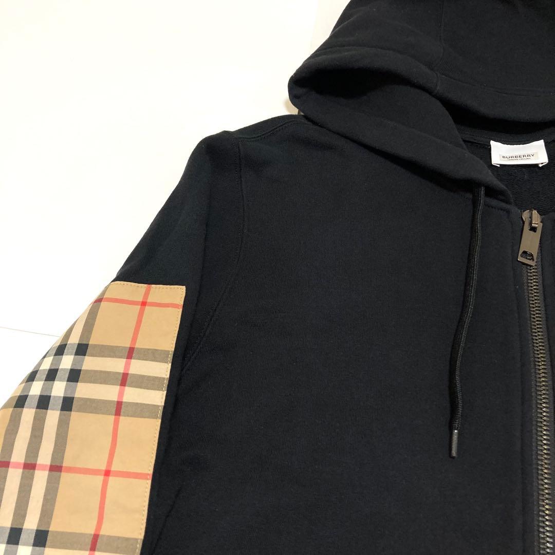 美品 BURBERRY バーバリー ノバチェック ジップパーカー スウェット 黒