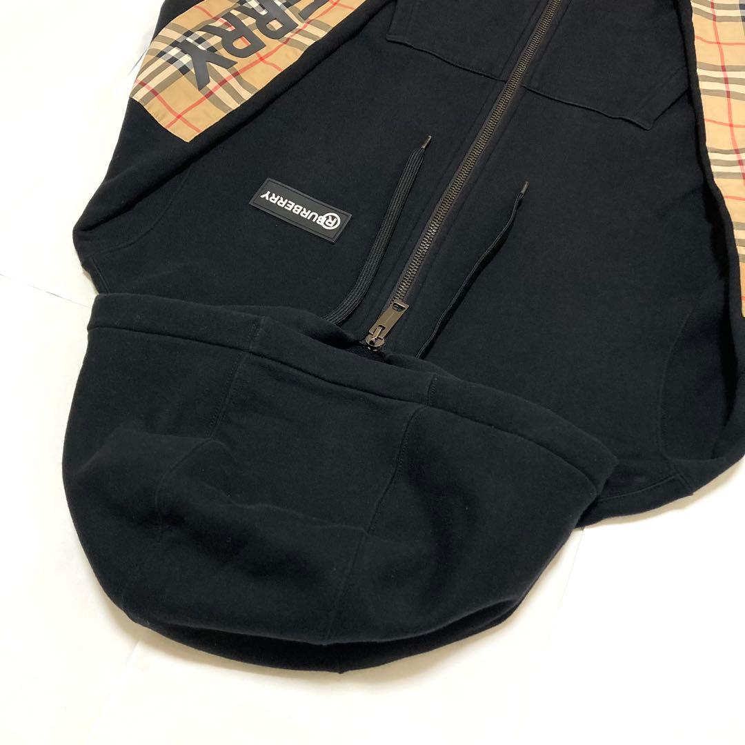 美品 BURBERRY バーバリー ノバチェック ジップパーカー スウェット 黒