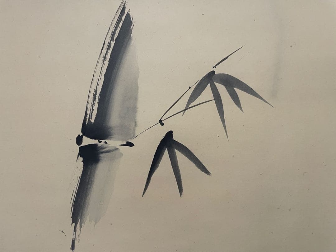 【茶道具】茶掛　大徳寺　小堀定泰　『葉々起清風』竹画讃　共箱