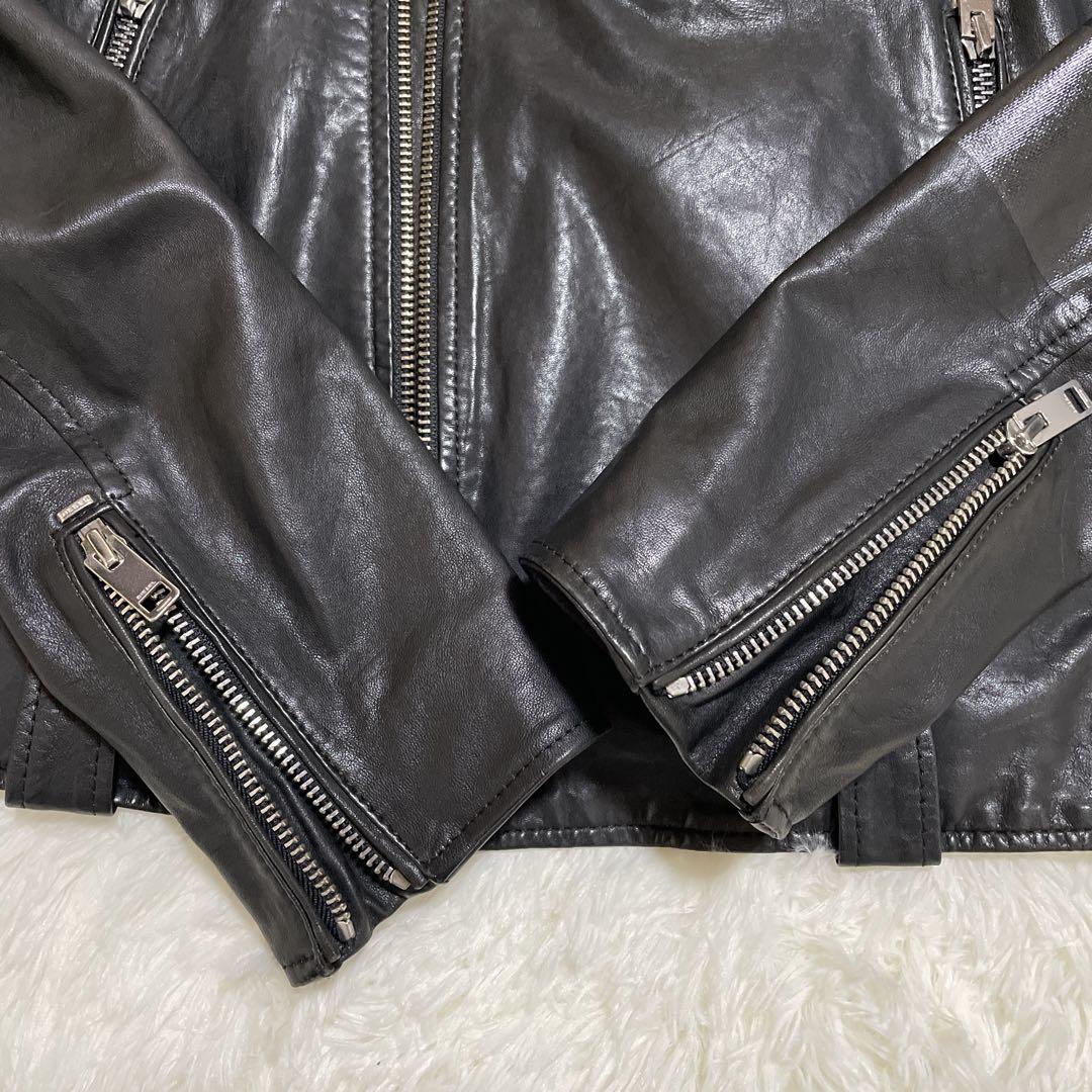 DIESEL ライダースジャケット　ダブル　羊革　黒　インポート　XL 背中刺繍