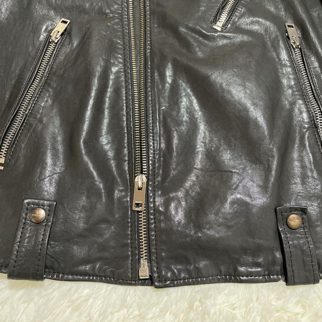 DIESEL ライダースジャケット　ダブル　羊革　黒　インポート　XL 背中刺繍