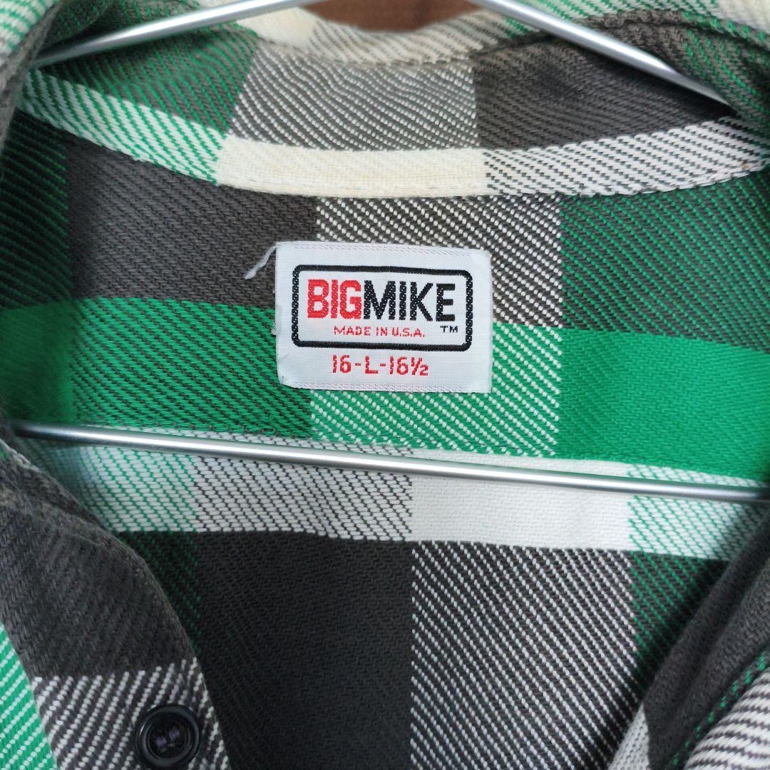 BIG MIKE 長袖ネルシャツ 16-L/16½ グリーンチェック　80's
