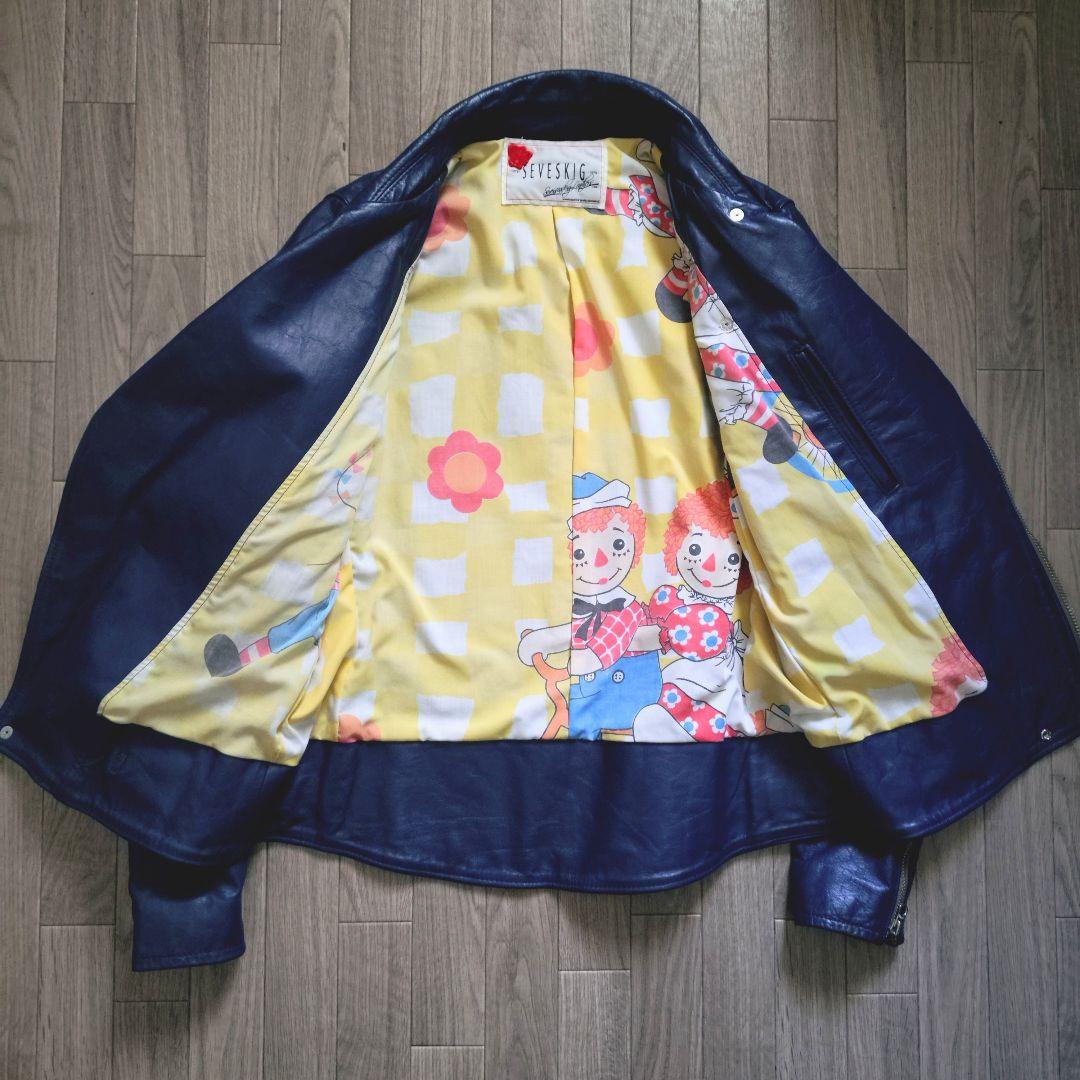 希少 SEVESKIG 一点物 ブルー ライダース ダブル 裏地総柄 L