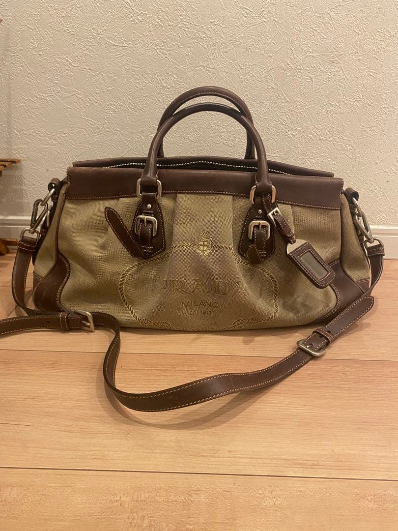 PRADA ボストンバッグ ベージュ/ブラウン