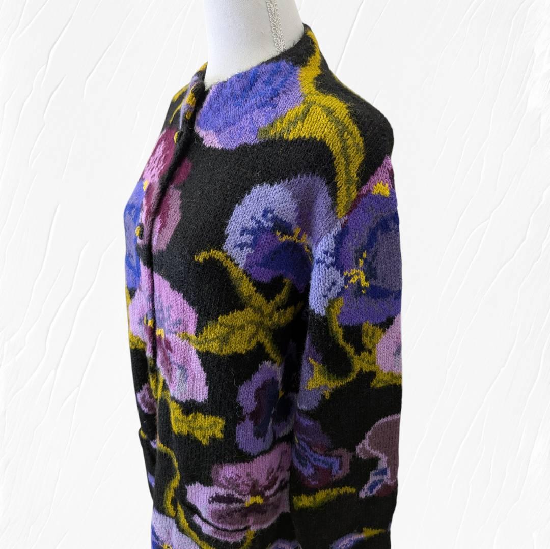 アルパカ １００％ 花柄 ジャケット ニット Ｍ～Ｌ相当