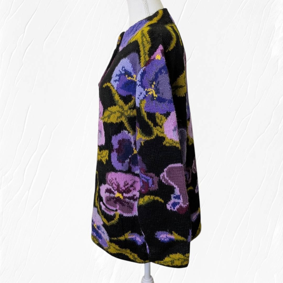 アルパカ １００％ 花柄 ジャケット ニット Ｍ～Ｌ相当