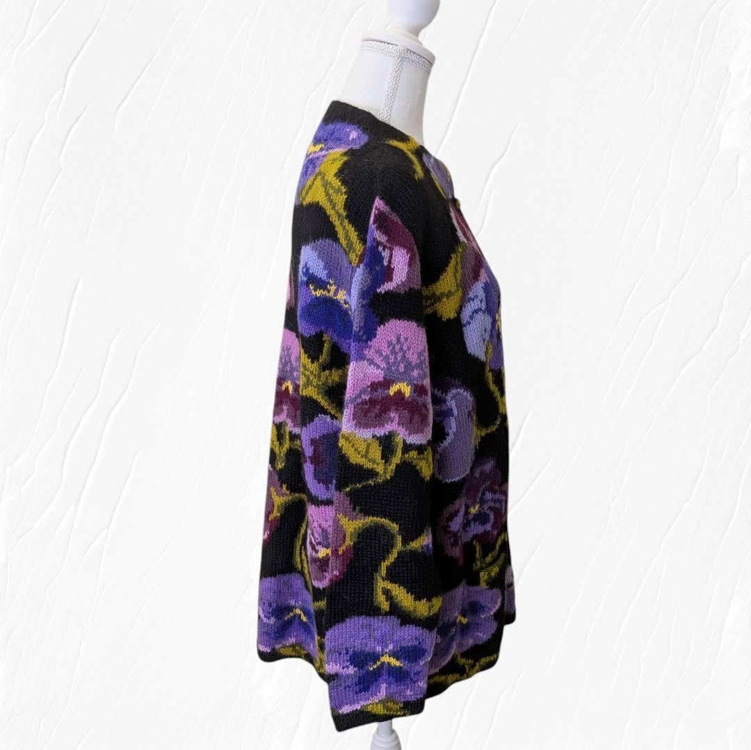 アルパカ １００％ 花柄 ジャケット ニット Ｍ～Ｌ相当