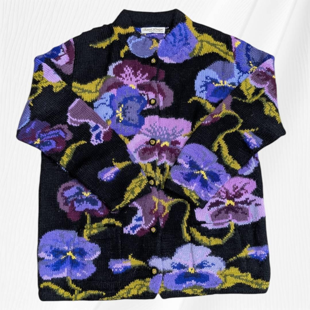 アルパカ １００％ 花柄 ジャケット ニット Ｍ～Ｌ相当