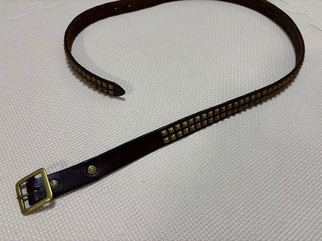 HTC 2連 スタッズナローベルト 34インチ ブラウン×ゴールド
