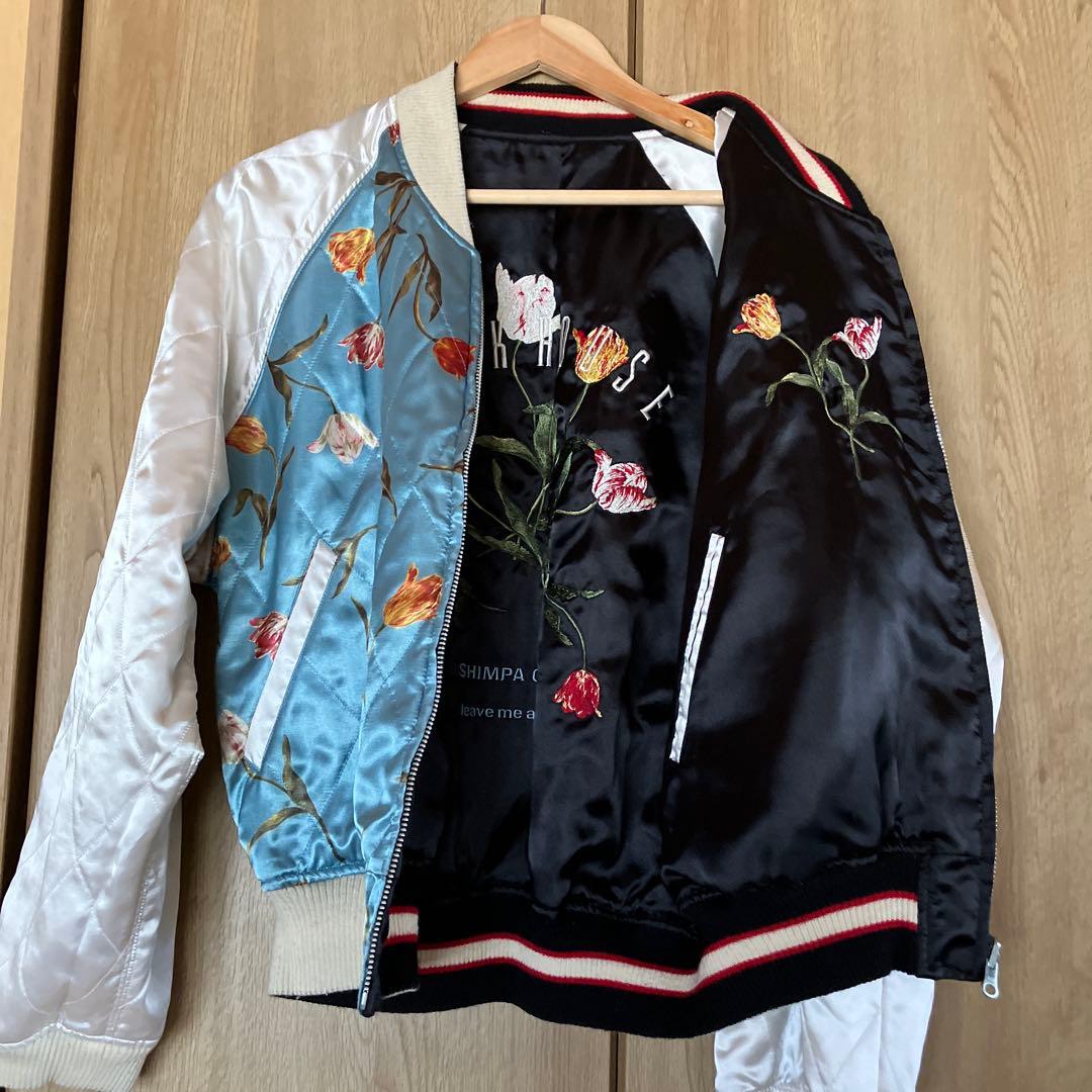 PINK HOUSE 花柄スカジャン ブラック/ホワイト