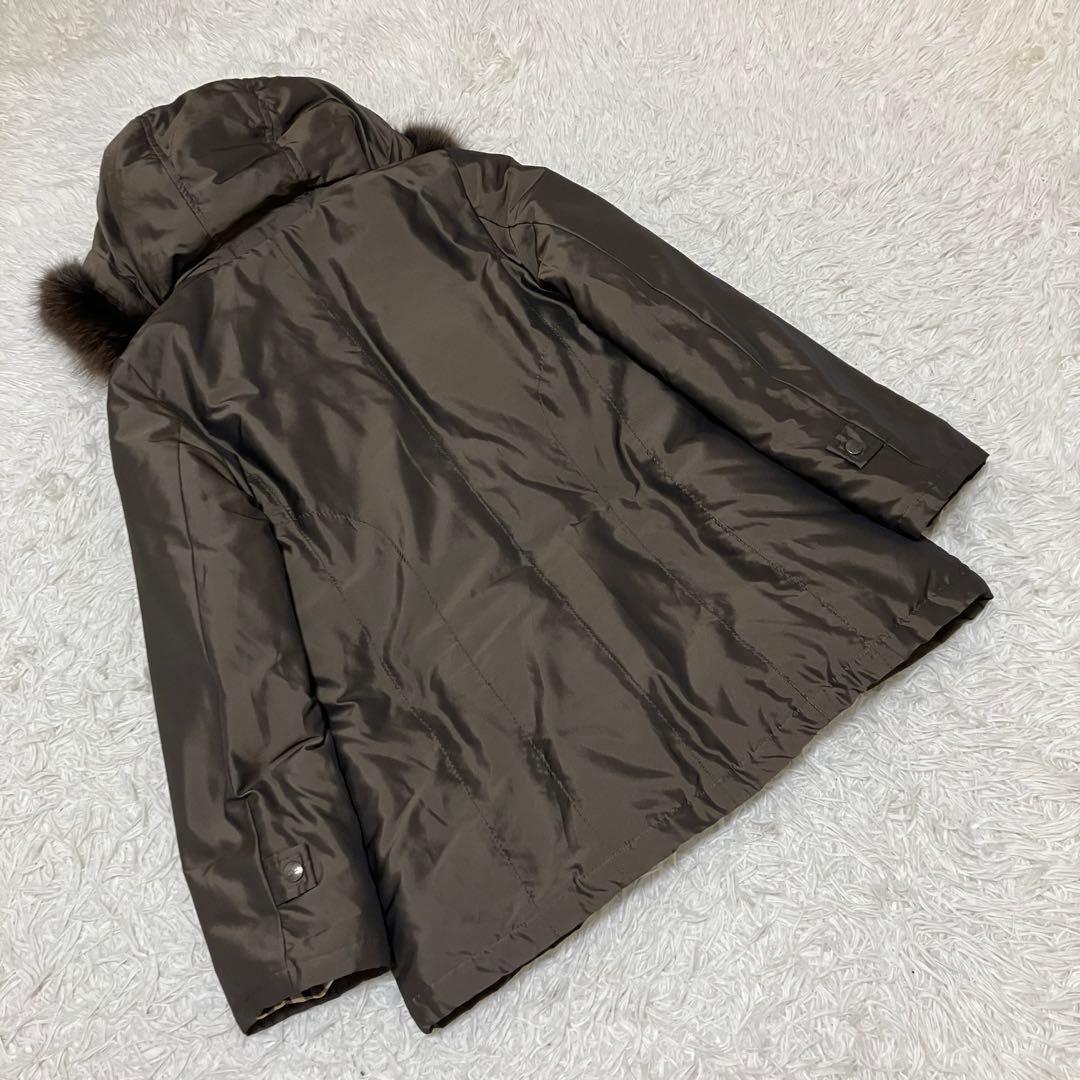 DAKS ダックス　ファーフード付きダウンコート　裏地チェック　ブラウン　40