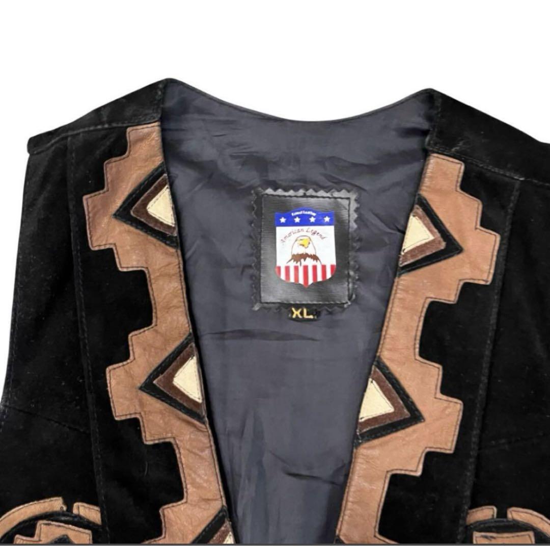 USA製 メキシカン 本革 スエード 黒 レザーベスト コンチョ × フリンジ