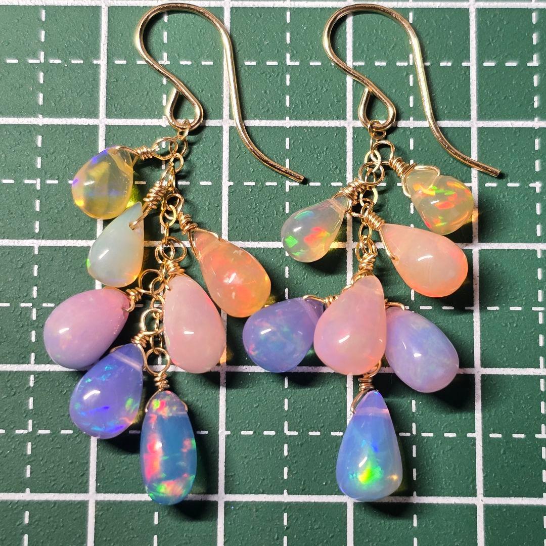 14kgf カラーオパールグラデーションドロップピアスvega