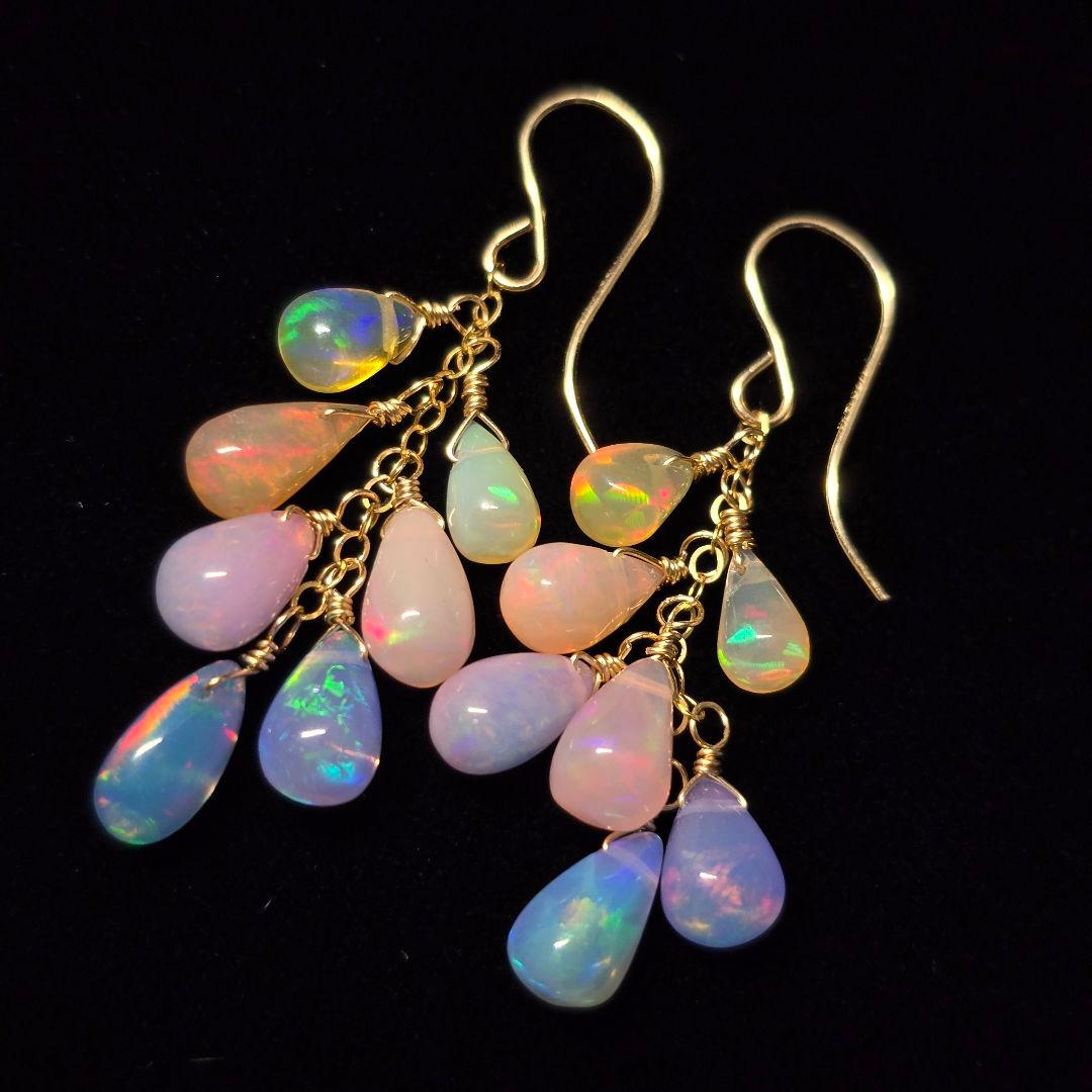 14kgf カラーオパールグラデーションドロップピアスvega