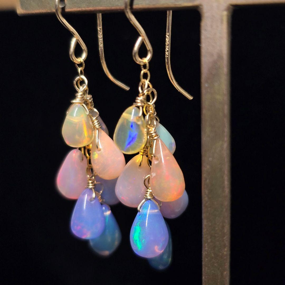 14kgf カラーオパールグラデーションドロップピアスvega