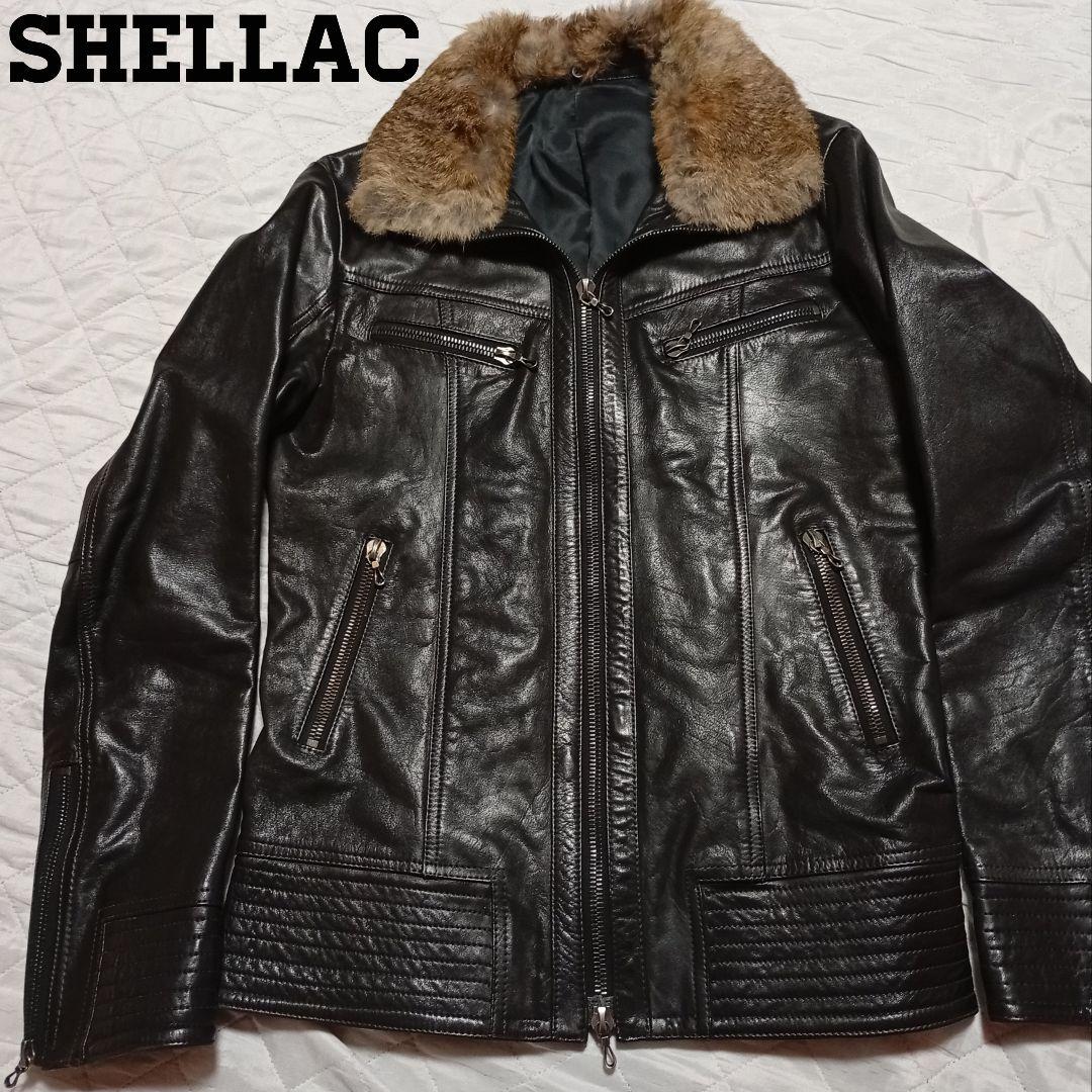 SHELLAC ファー取り外し可能 ライダースジャケット レザージャケット 黒色