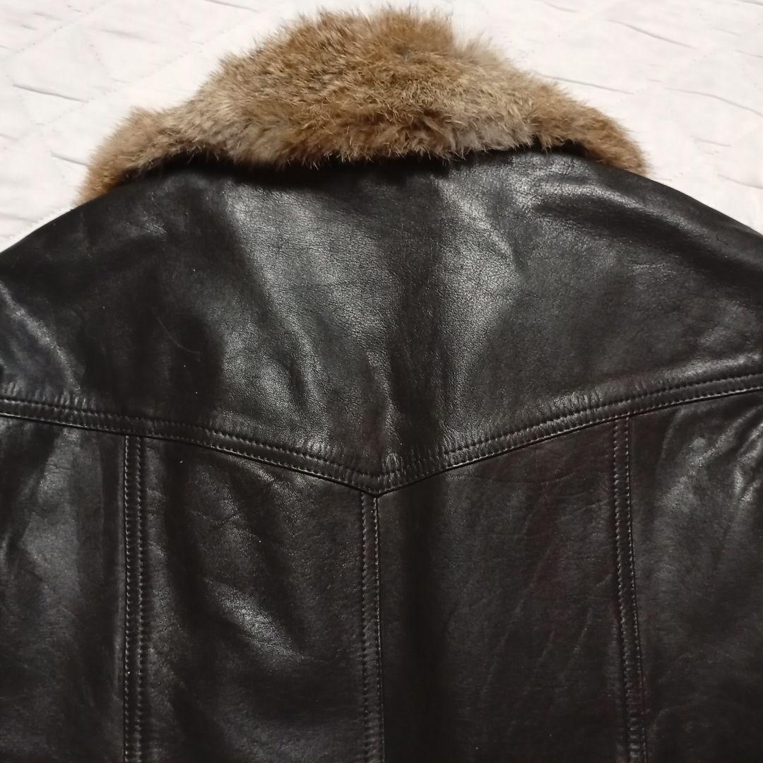 SHELLAC ファー取り外し可能 ライダースジャケット レザージャケット 黒色