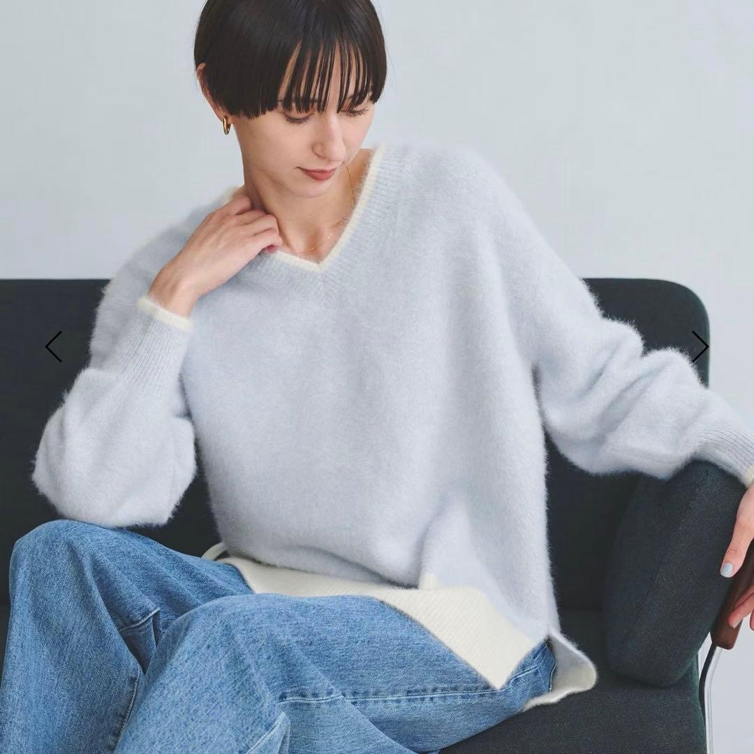 フォックスカシミヤ Vネック ニット ブルー