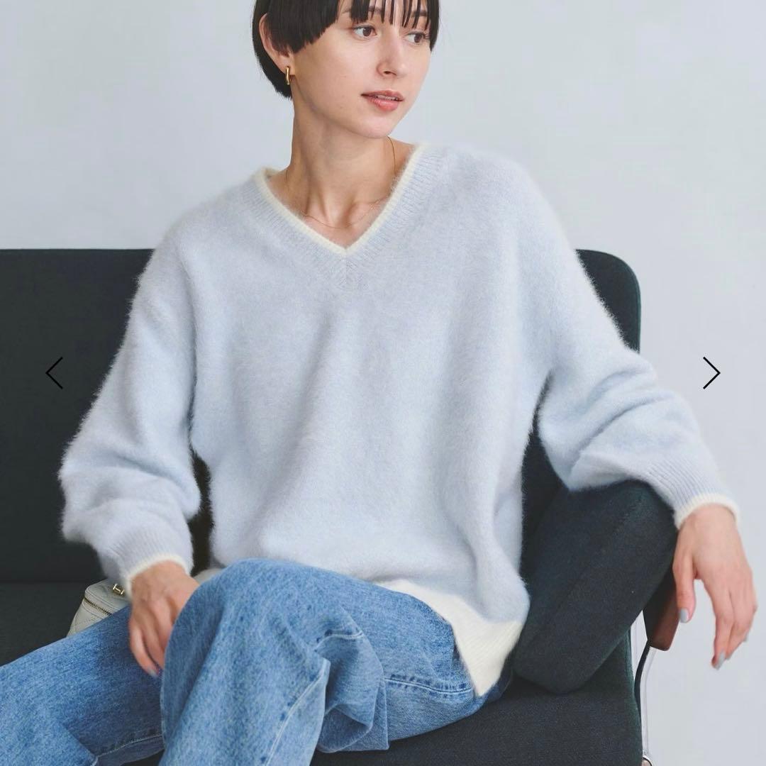 フォックスカシミヤ Vネック ニット ブルー