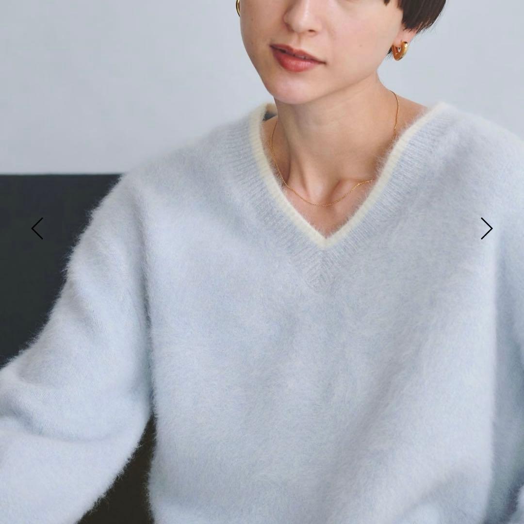 フォックスカシミヤ Vネック ニット ブルー