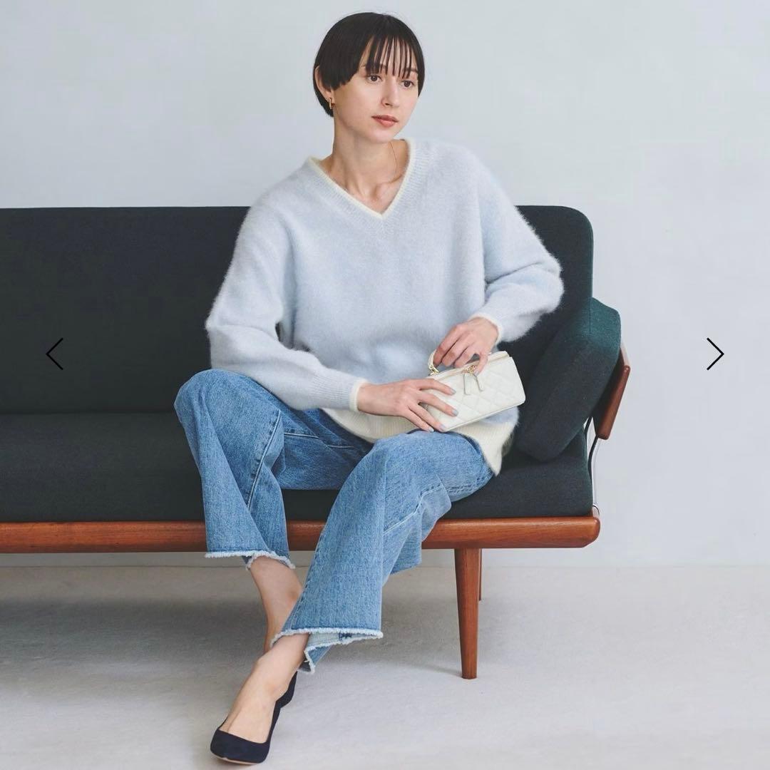 フォックスカシミヤ Vネック ニット ブルー