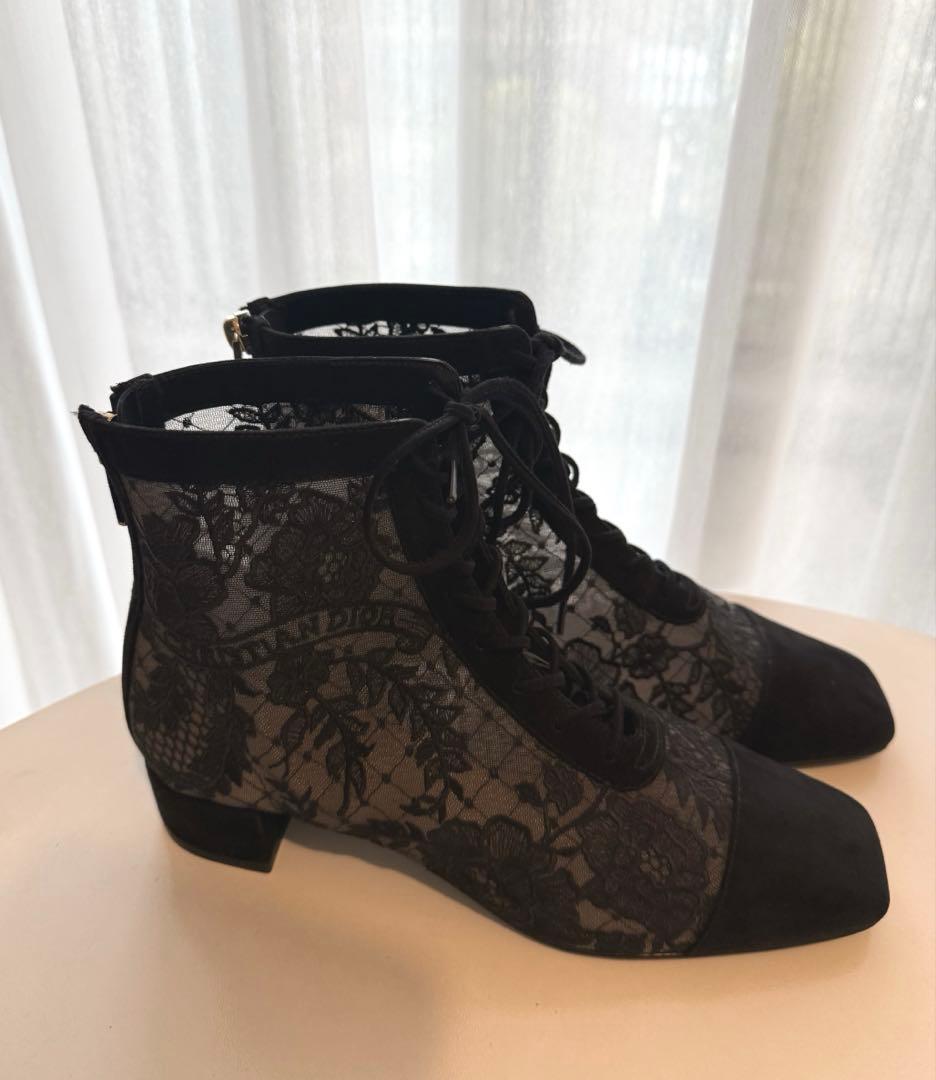 美品✨DIOR Naughtily-D 37 ヒール ショートブーツ　刺繍