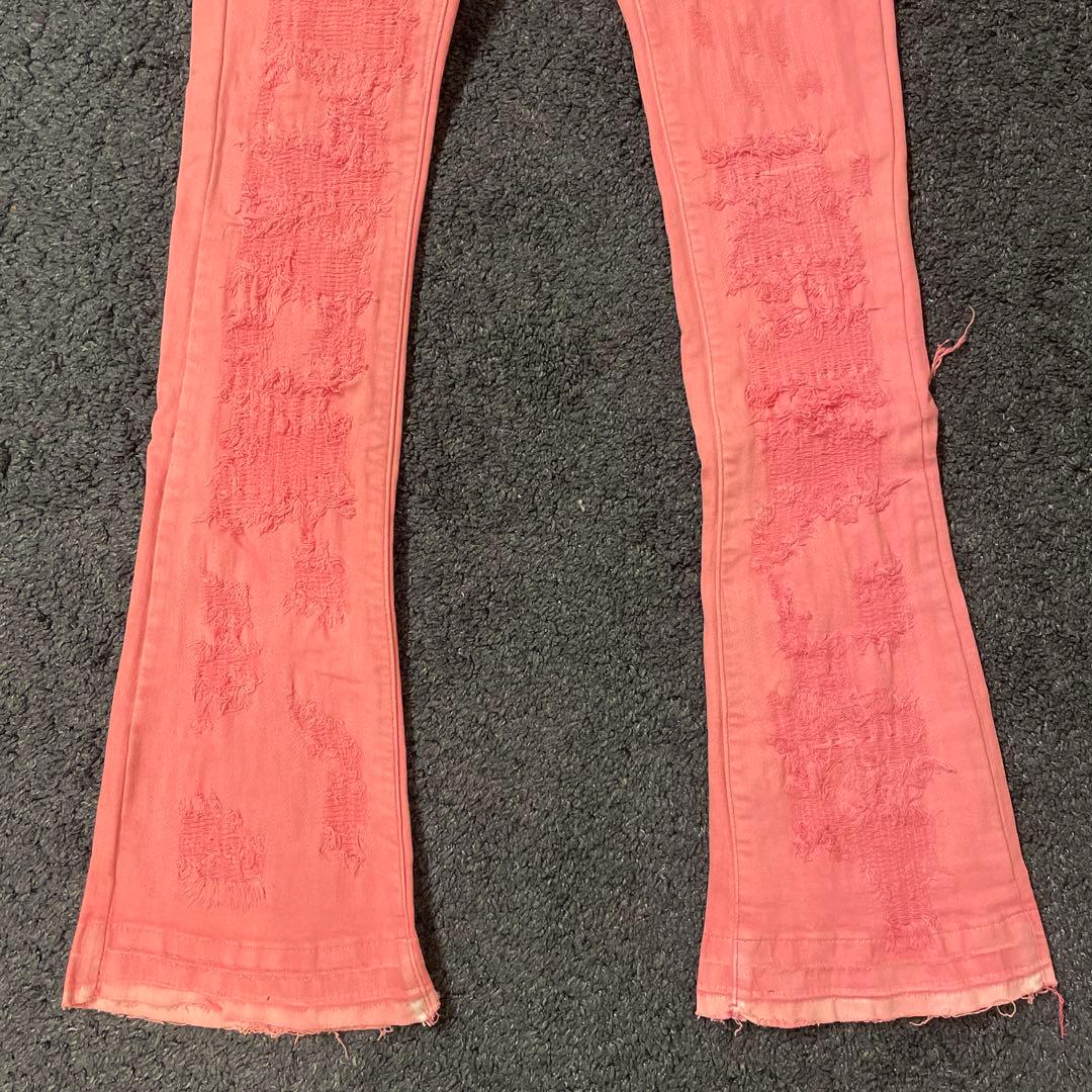 新品バラバサスvalabasasクラッシュダメージスキニーフレアデニムピンク30