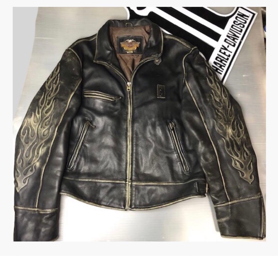 ハーレーダビッドソン⭐️大型立体エンボス加工⭐️極上レア本革製ジャケット入手困難LM