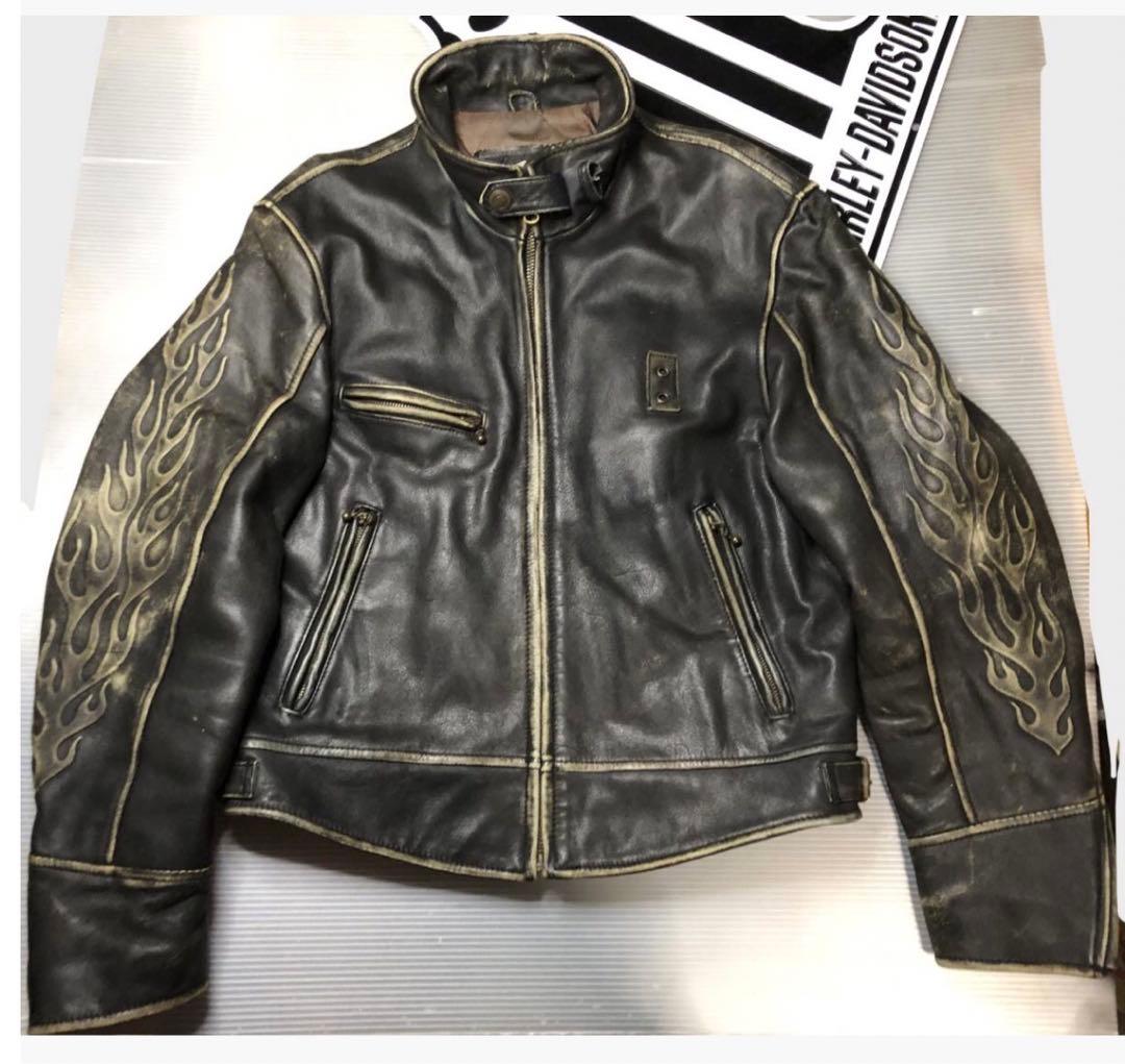 ハーレーダビッドソン⭐️大型立体エンボス加工⭐️極上レア本革製ジャケット入手困難LM