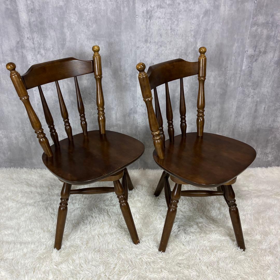 ウィンザーチェア ダイニングチェア 回転椅子アンティーク 2脚セット