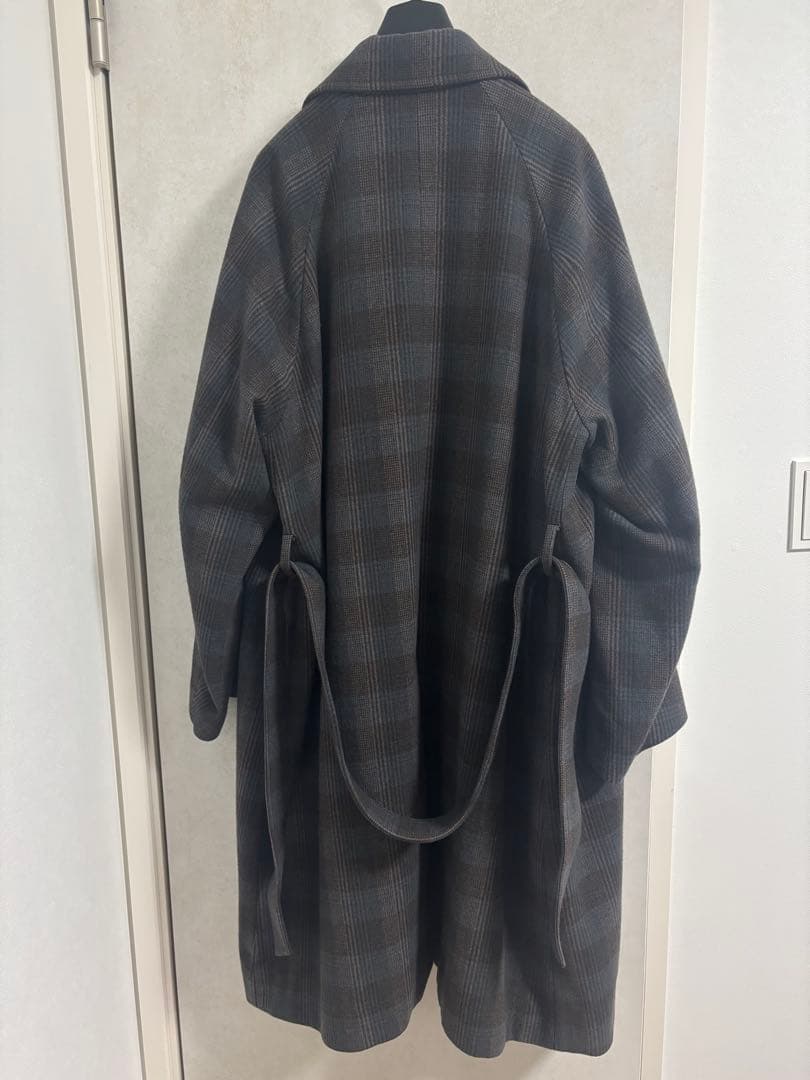 URU 19aw WOOL CHECK BELTED COAT グレー　コート