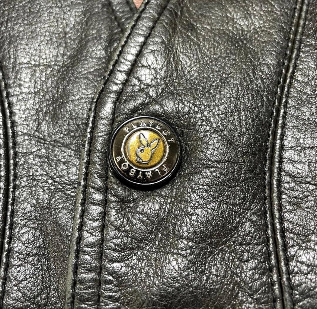 ヴィンテージ PLAYBOY プレイボーイL本革 レザーベスト ブラック山田蓮