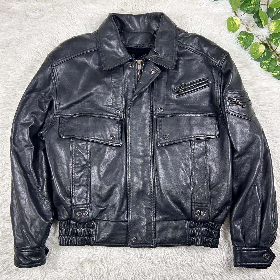 toshi 2way フライトジャケット 黒 羊革 本革 ライナー 短丈