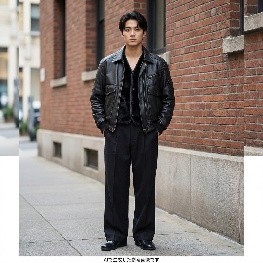 toshi 2way フライトジャケット 黒 羊革 本革 ライナー 短丈