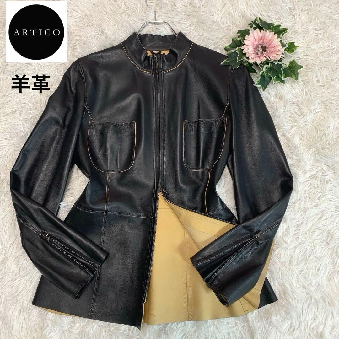 D77美品◆ARTICO【イタリア製/高級 羊革◆レザージャケット/ライダース】